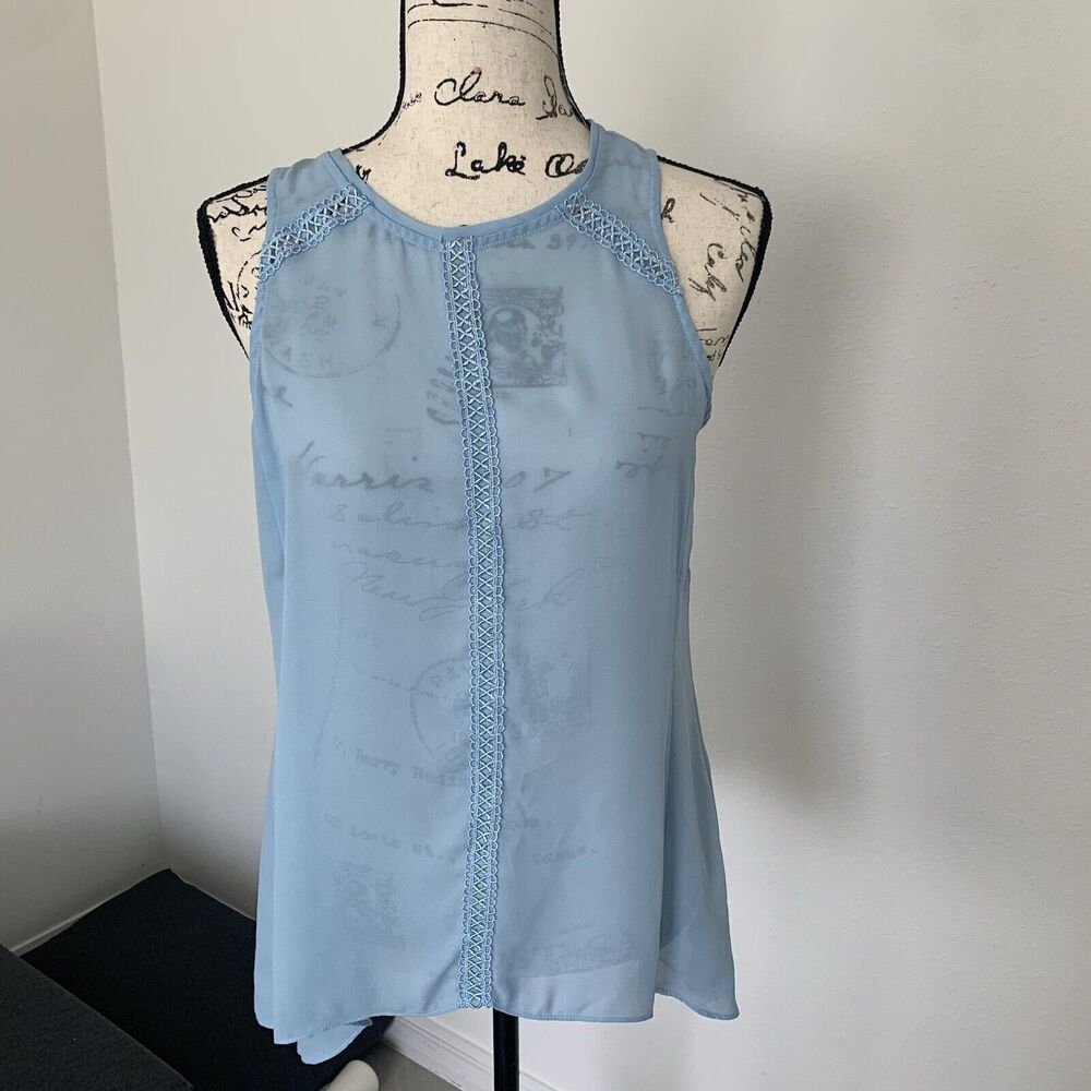 Chiffon Long Sleeveless Light Blue Blouse Size S